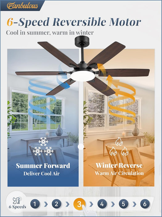 52 Inch Ceiling Fans with Lights, Indoor/Outdoor Modern Ceiling Fan with Reversible Blade and 2 Rods, Quiet DC Motor, 3CCT & 6-Speed Remote Control, Dual Finish Blade for Living Room/Bedroom