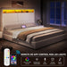 King Size Corduroy Upholstered Platform Bed Frame with Charging Station and RGB LED Lights, 53’’ Tall Storage Wingback Headboard, No Box Spring Needed, Easy Assembly, Noise-Free, White