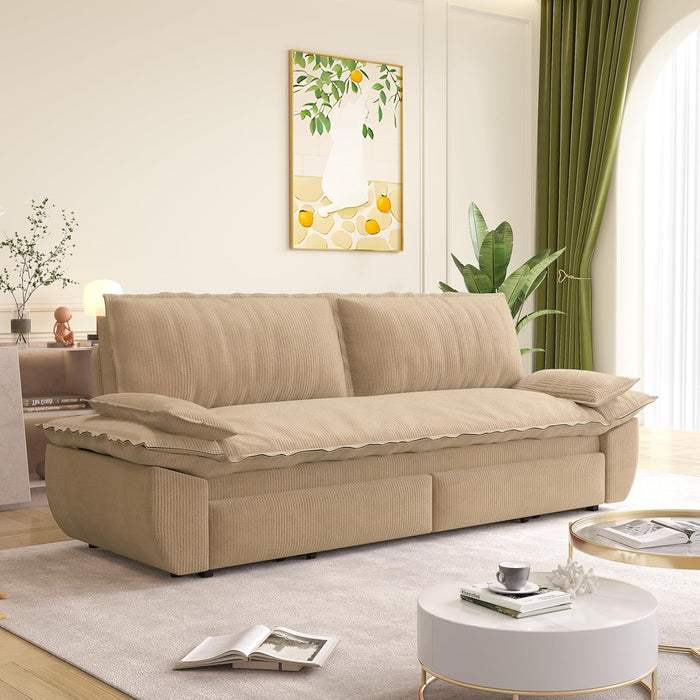 Queen Size Premium Convertible Sofabed Camel Corduroy