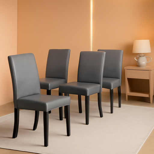 Set of 4 Dining Chairs Faux Leather High Back Kitchen Chair Upholstered Armless Side Chair with Waterproof Surface and Wood Legs for Home and Restaurant, Gray