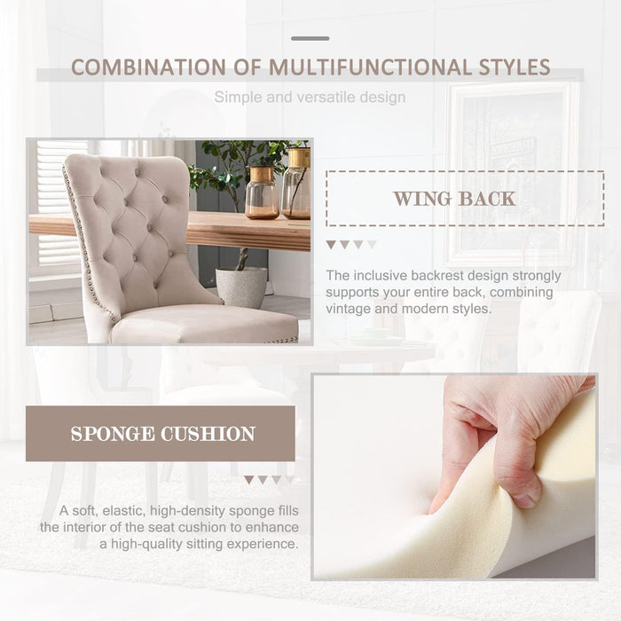 Velvet Dining Chairs Set of 6, Tufted Dining Room Chairs with Nailhead Ring Pull Trim, Upholstered Dining Chairs with Solid Wood Legs for Kitchen Dining Room (Beige)