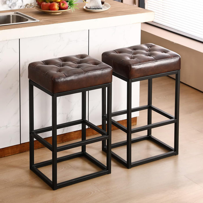 Leather Bar Stool set 2 Dark Brown