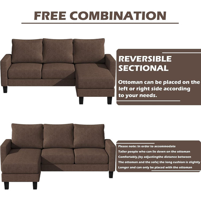 Upholstered Sectional Sofa With Reversible Chaise 77.55 Inch