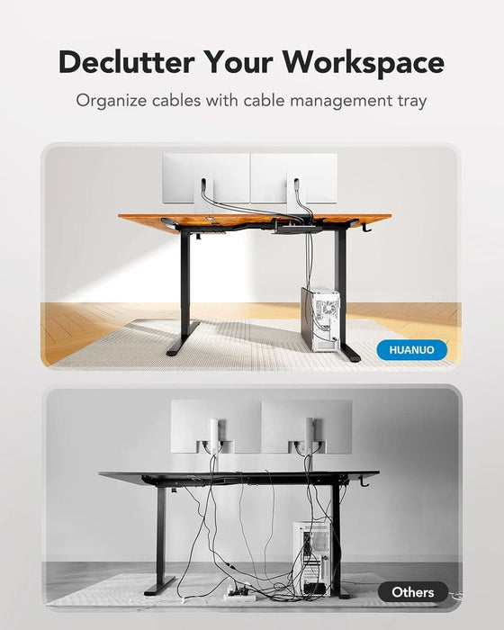 71X48 Inch Dual Motor L Shaped Electric Standing Desk with 3 Preset Heights, Electric Height Adjustable Computer Table, 2 Hooks & Cable Tray, Raising Desk for Home Office, Vintage Brown - ShipItFurniture