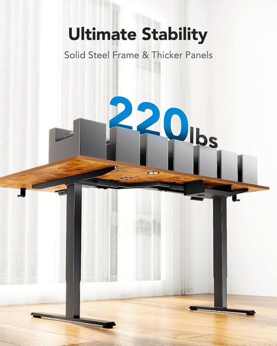 71X48 Inch Dual Motor L Shaped Electric Standing Desk with 3 Preset Heights, Electric Height Adjustable Computer Table, 2 Hooks & Cable Tray, Raising Desk for Home Office, Vintage Brown - ShipItFurniture