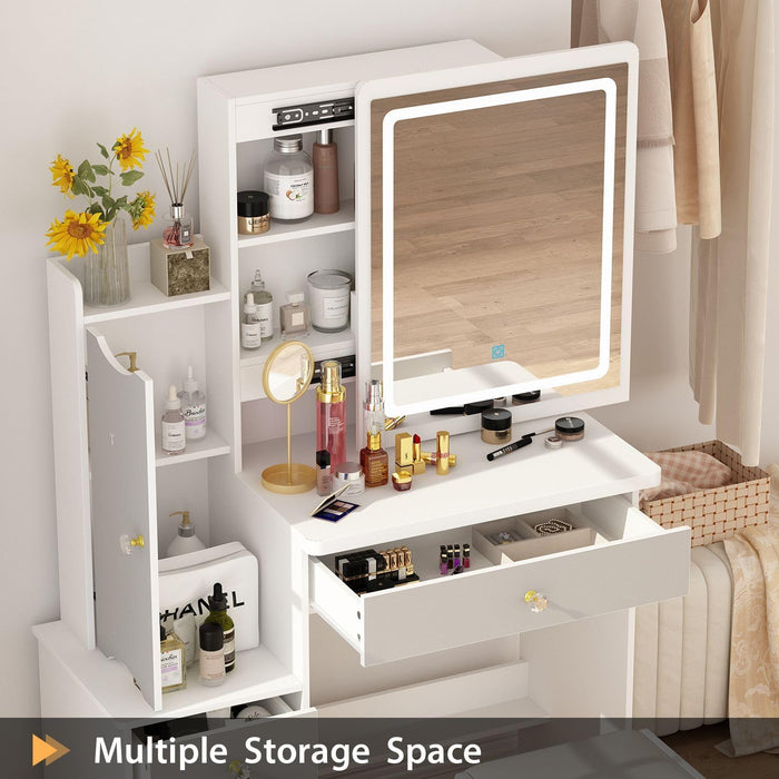 White Makeup Vanity Desk with Lighted Mirror and Drawers