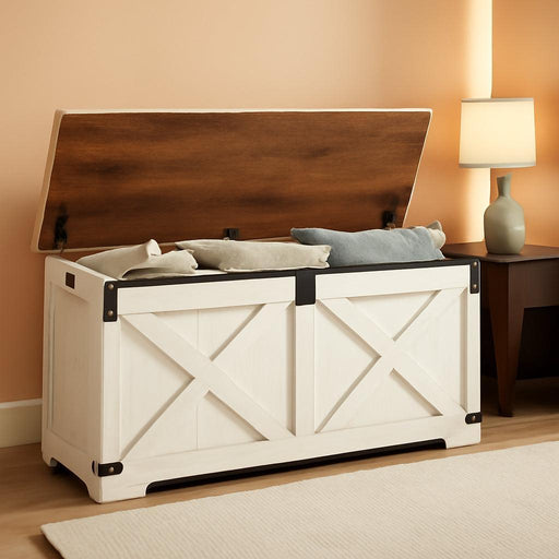 FortySevenPointTwoInch LiftTop Storage Chest White Brown Bench