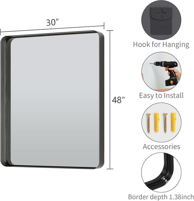 Black Wall Mirror 30x48 Inch ExplosionProof Tempered