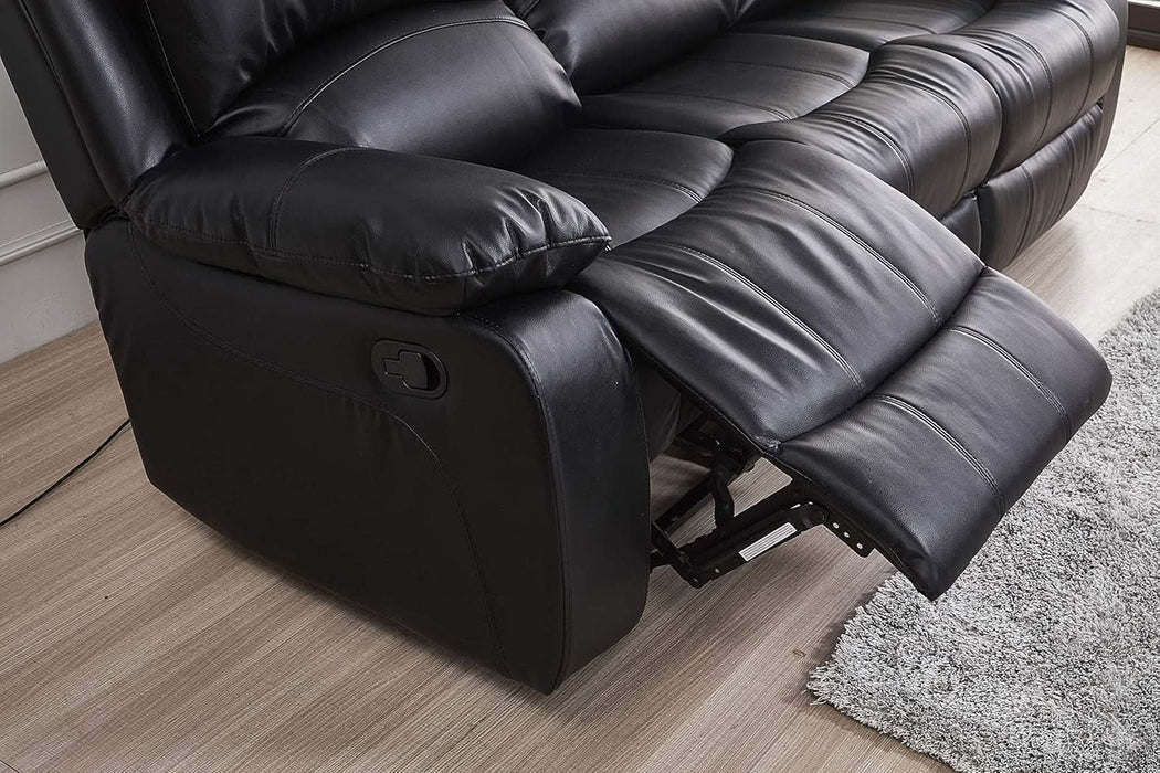 3PC Bonded Leather Reclining Sofa Chair Set Living Room Set Sofa Loveseat Glider Chair 8018 Multiple Colors (Black)