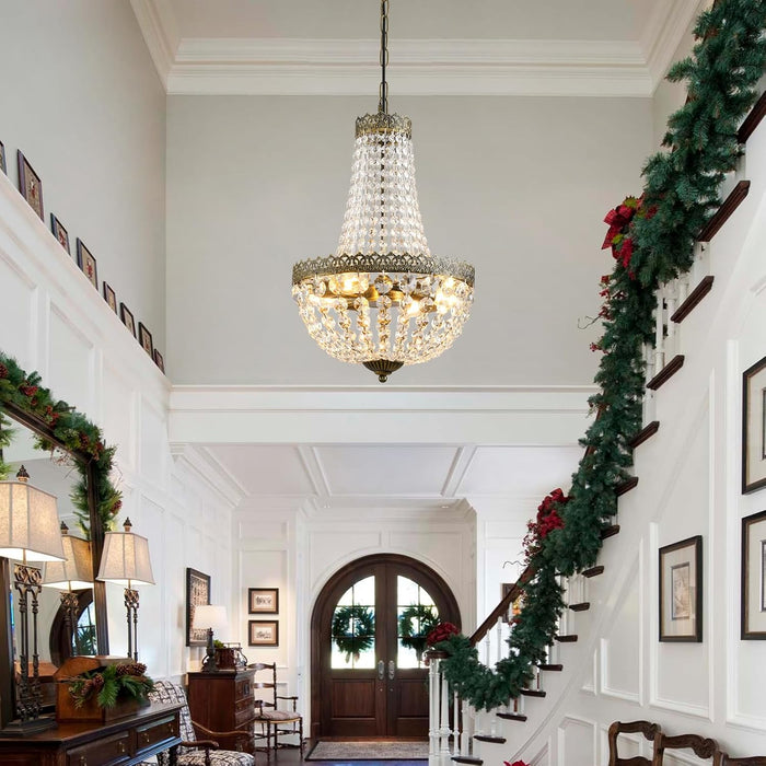 4 Lights French Empire Mini Crystal Chandelier Farmhouse Pendant Lighting, Bronze Finish Ceiling Light Fixture for Dining Room Bedroom Foyer Living Room, W12.6 X H19.7