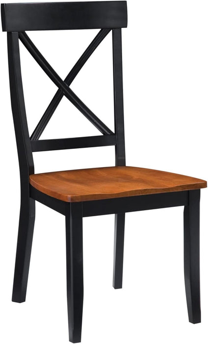 Home Styles Classic Black and Oak Pair of Dining Chairs, with Solid Hardwood Construction, Cottage Oak Finish, X-Style Back, and Mission Style Look, Set of Two