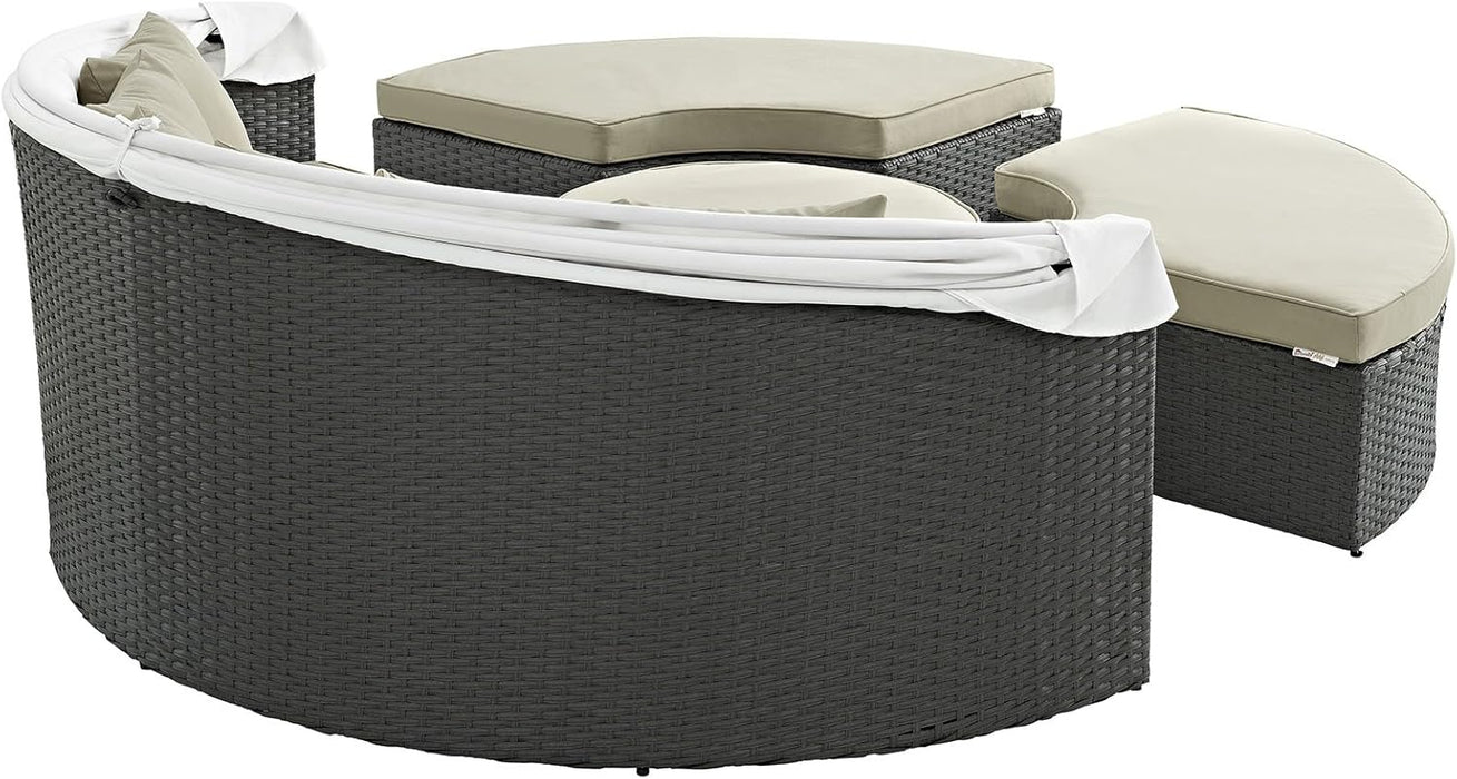 Sojourn Outdoor Patio Sunbrella Sectional Daybed with Canopy in Antique Canvas Beige