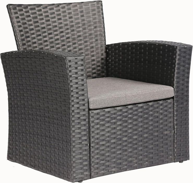 4 Pieces Outdoor Furniture Complete Patio Cushion Wicker P.E Rattan Garden Set, Full, Black