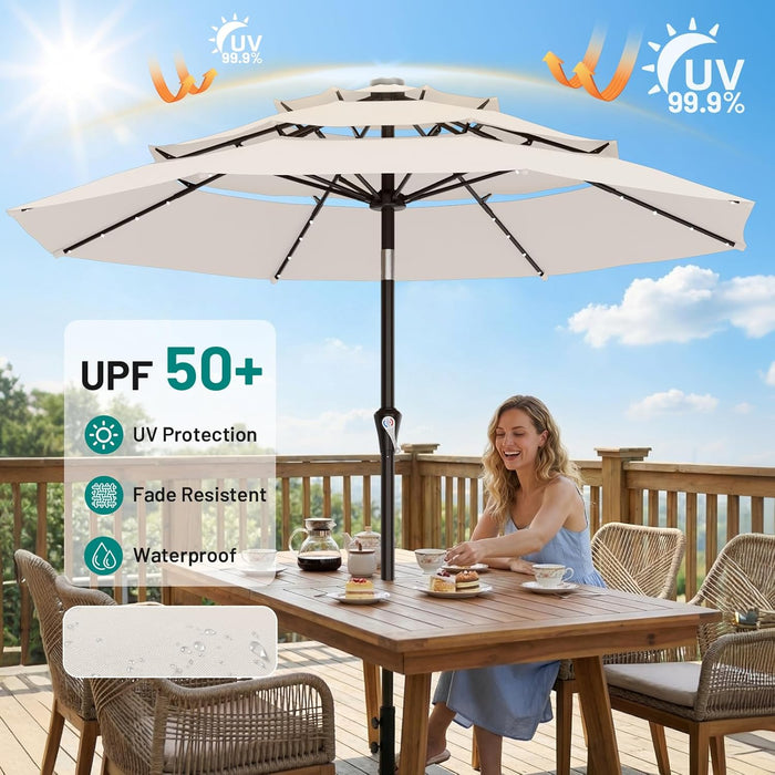 9Ft 2 Tiers 3 Tiers Patio Umbrella with Solar Lights