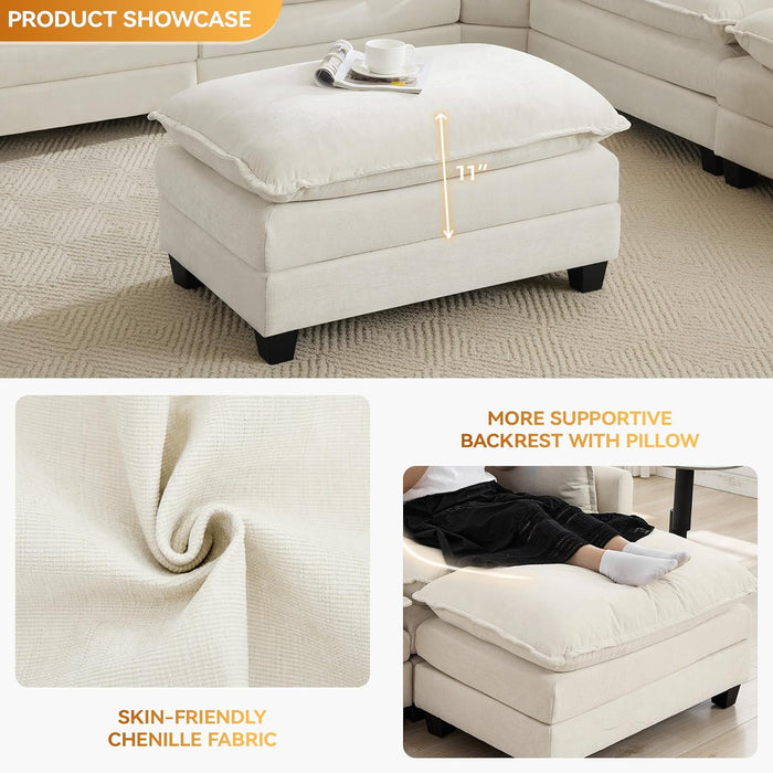 35‘’ Modern Chenille Cloud Sofa Ottoman,Rectangle Ottoman for Modular Sectional Sofa, Beige