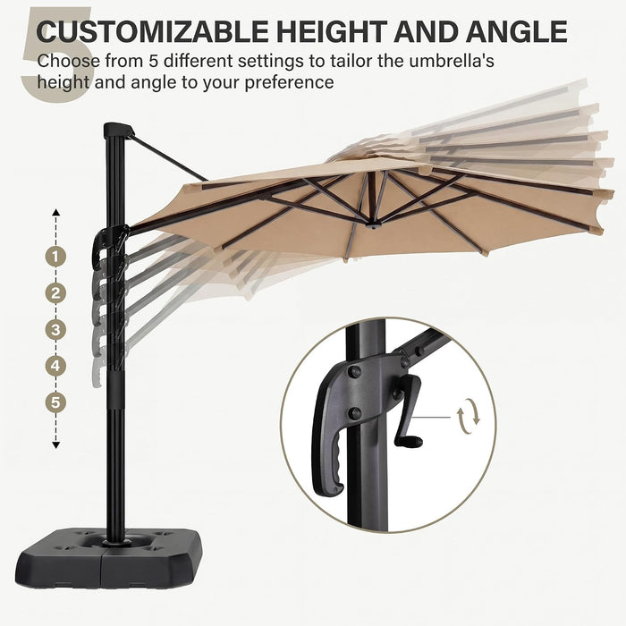 10FT Cantilever Patio Umbrella, 360° Rotation Offset Outdoor Umbrella with Aluminum Frame, Square Umbrella with Tilt for Backyard, Pool, Deck, Garden(Round Khaki)