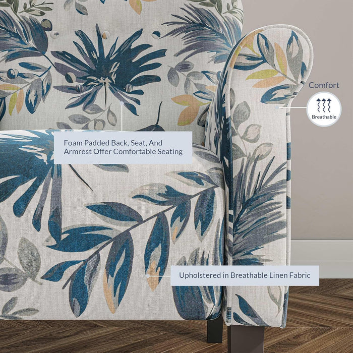 Modern Accent Chair, High Back Armchair, Upholstered Wingback Side Chair, Padded Single Sofa with Wooden Legs for Living Room, Bedroom - Green Blue Floral