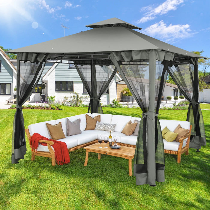 10'X10' Gazebo Canopy Tent, Assembled Style Wrought Iron Gazebo Tent with 4 Detachable Mosquito Net Sidewalls, Rainproof&Sunproof Gazebo Canopy for Tailgate, Yard, Beach