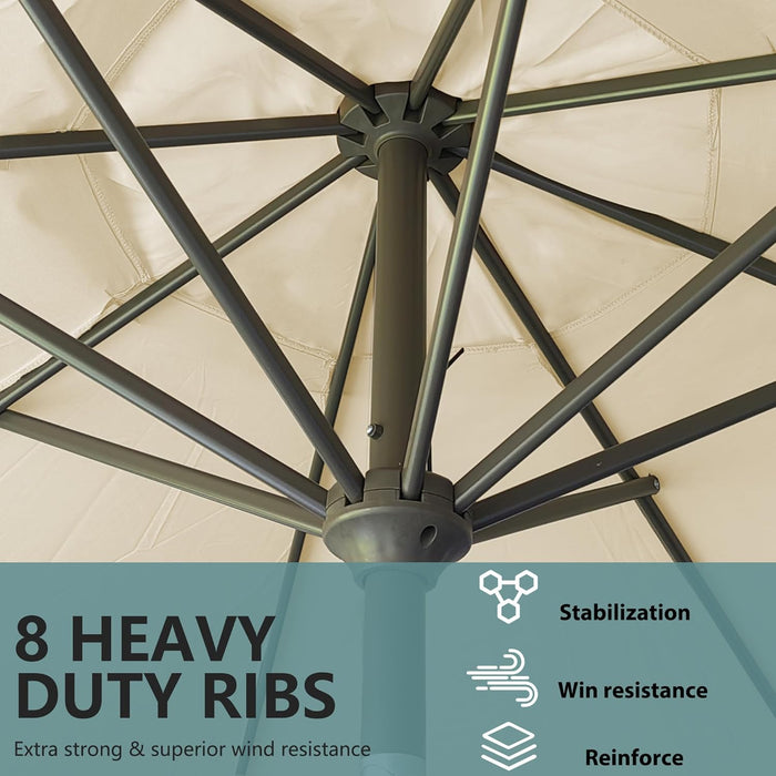 9 FT Patio Umbrella Outdoor Patio Deck Umbrella Beige | Large UPF50+ Fade-Resistant Design, Easy Push-Button Tilt & Crank, Heavy-Duty 8 Sturdy Ribs for Pool Backyard, Deck& Garden
