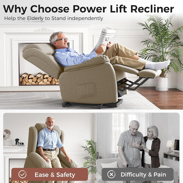 Power Lift Recliner Chair for Elderly Indoor Living Room Reclining Chairs Lounge Chairs Single Sofa with Side Pockets and Remote Control for Bedroom（Brown）