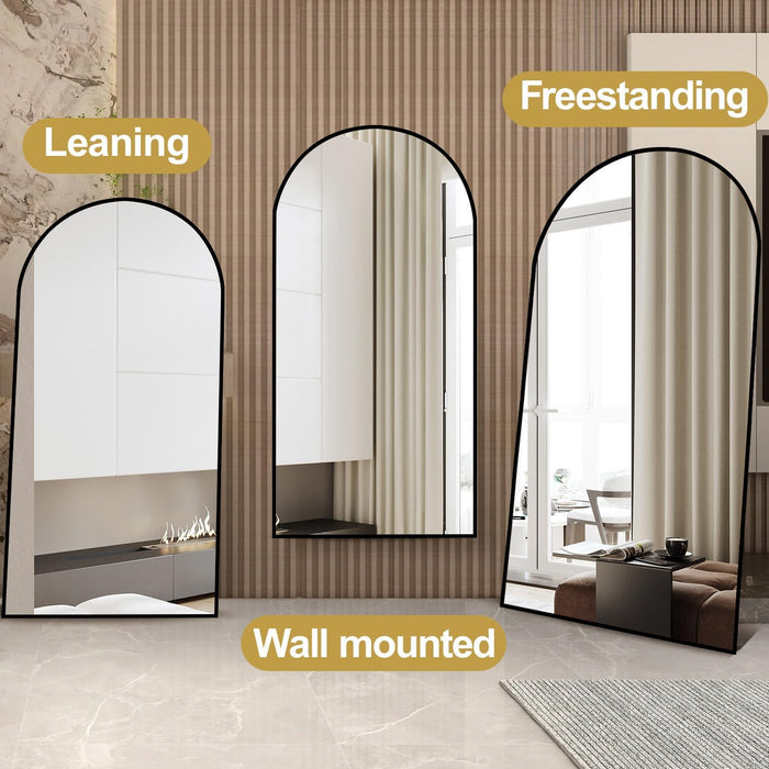 Arched Full Length Mirror, 76"X34" Large Floor Mirror, Full Body Mirrors for Leaning or Hanging, Standing Mirrors for Bedroom, Living Room,Dressing Room, Aluminum Alloy Frame, Black