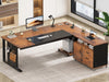 71" Executive Desk with Rolling File Cabinet, Large Office Desk with Drawers, L Shaped Computer Desk with Power Outlets, CPU Stand, Pegboard and Storage Shelves, Rustic Brown