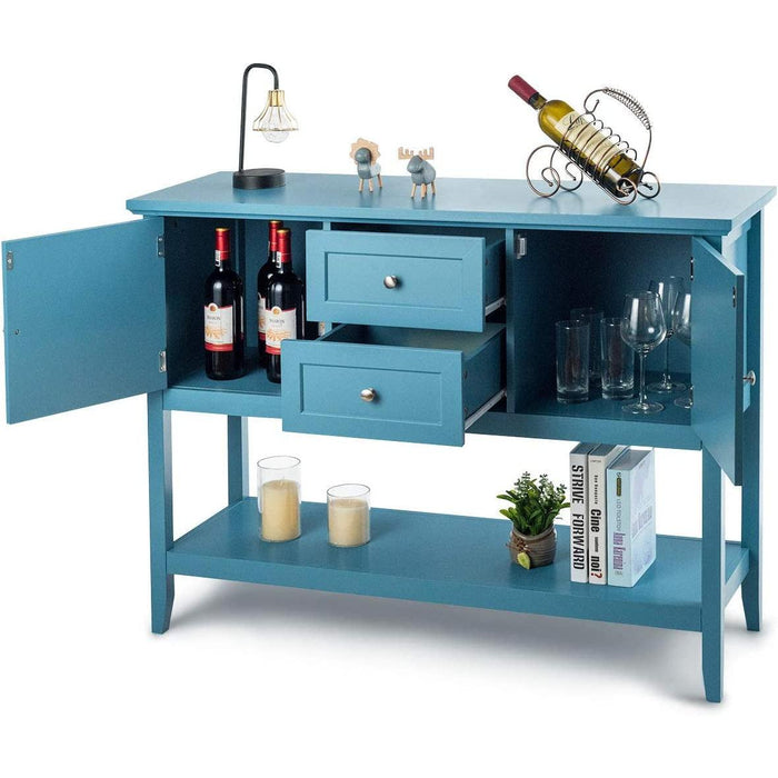 Aqua Wood Buffet Sideboard with Cabinets and Drawers
