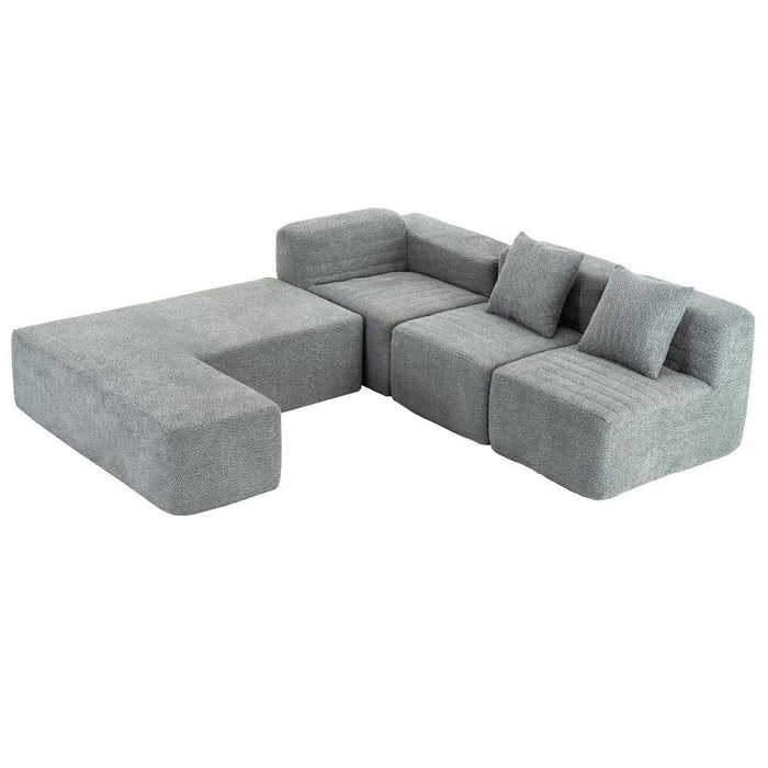 116.5 In. Straight Arm 4-Piece Boucle Fabric Sectional Sofa in Gray with 2 Pillows