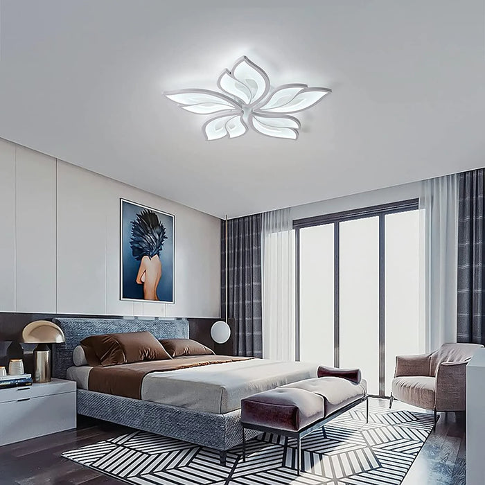 Modern White Ceiling Light, Dimmable LED Flush Mount Light, Remote Control Lamp for Living Room Dining Bedroom Kitchen