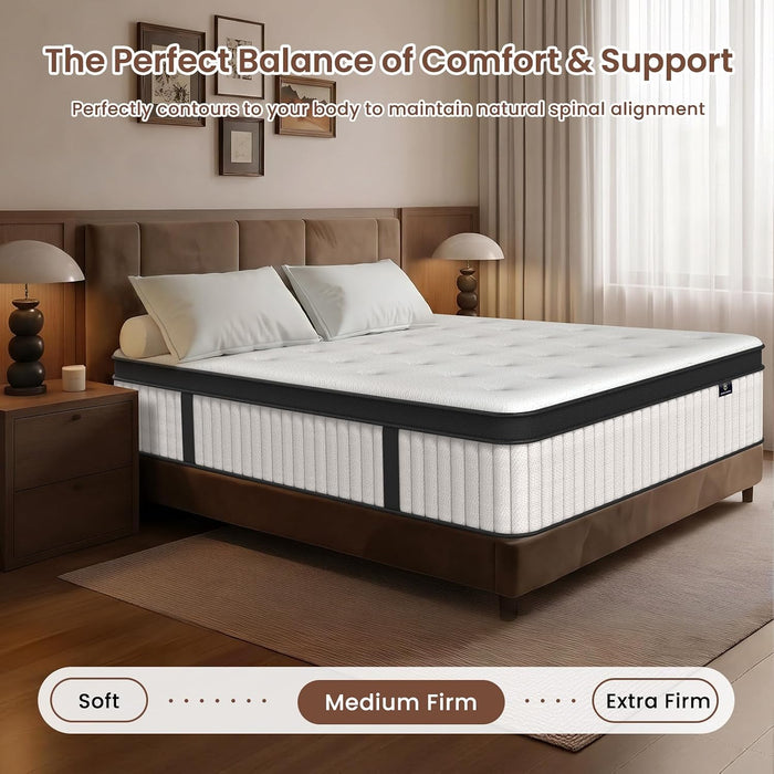 Full Mattress, 12 Inch Hybrid Mattress in a Box, Fiberglass Free