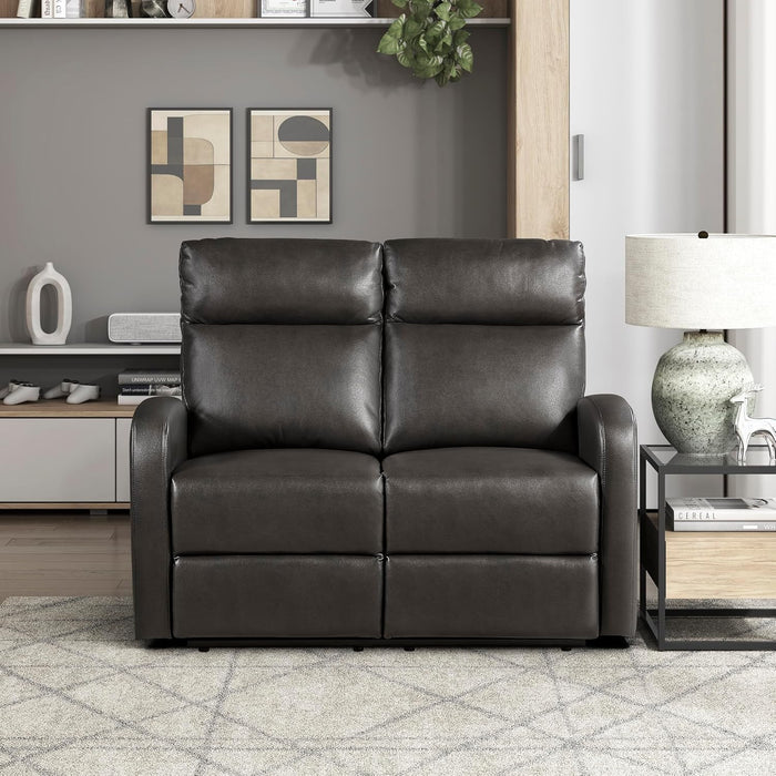 Manual Reclining Loveseat, Faux Leather Loveseat Recliner, Wall Hugger, Track Arms, Magazine Pockets, Manual Dual Recliners for Living Room/Office/Apartment, Easy Assembly, Espresso