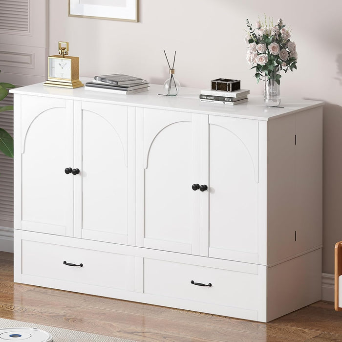 Queen Murphy Bed Cabinet Integrated Charging White