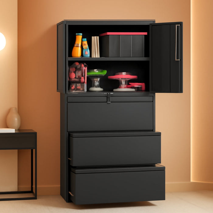 3 Drawers Lateral File Cabinet with Lockable Drawer and Door- Large Steel Filing Cabinet for Home Office Hanging Files Letter/Legal/F4/A4 Size