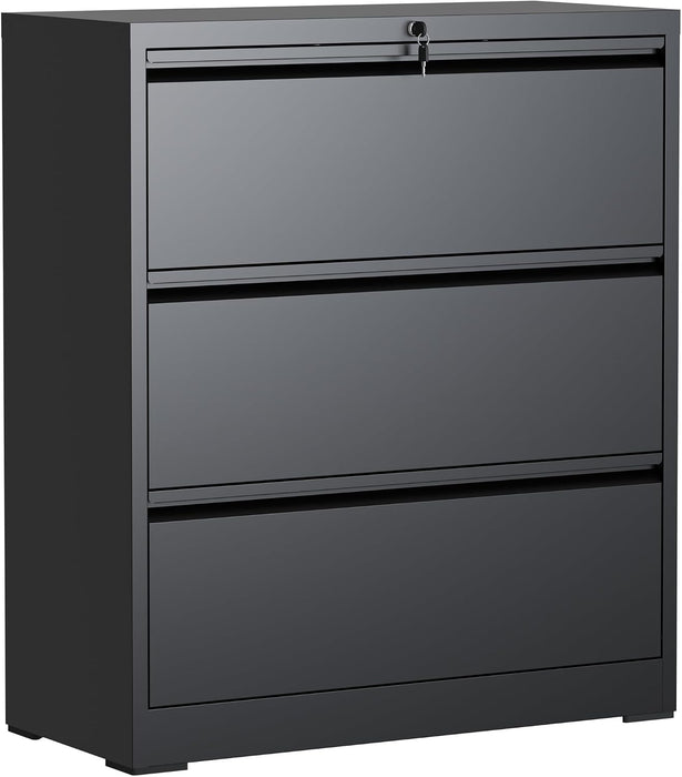 3 Drawer Lateral File Cabinet with Lock, File Cabinet for Home Office,Black