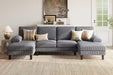 Sectional Couch, 111'' W Corduroy U Shaped Sofa with Sleepable Armrests, 4 Seat Couch with Double Chaises, Deep Sofa for Living Room, Grey