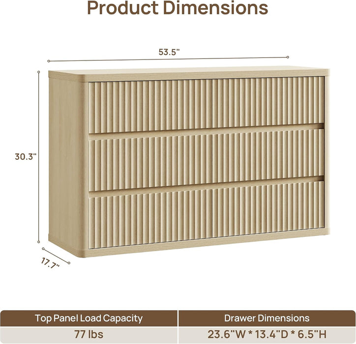 53.5" Extra Wide Dresser for Bedroom Dressers with 6 Fluted Drawers