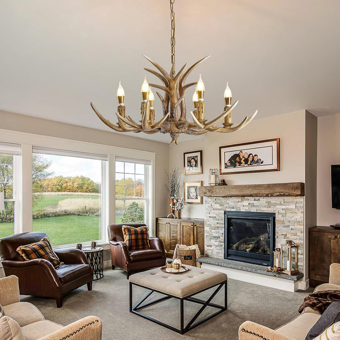 Six Light Antler Chandelier With Durable ResinComposite