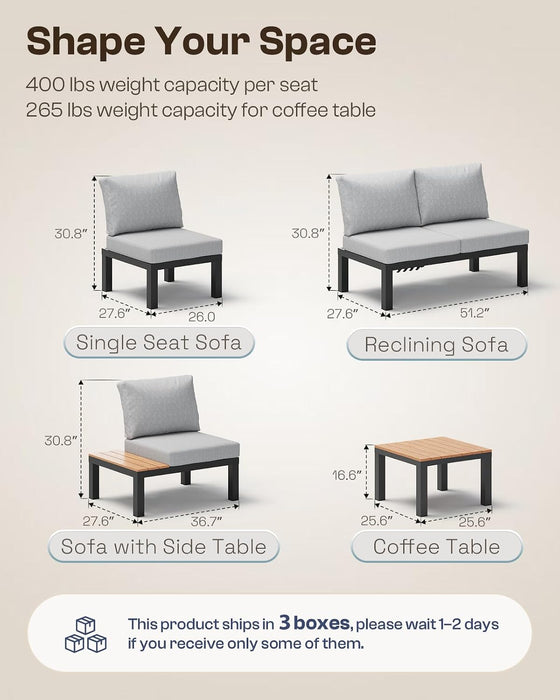 Aluminum Outdoor Patio Conversation Set with 4 Seats & Coffee Table
