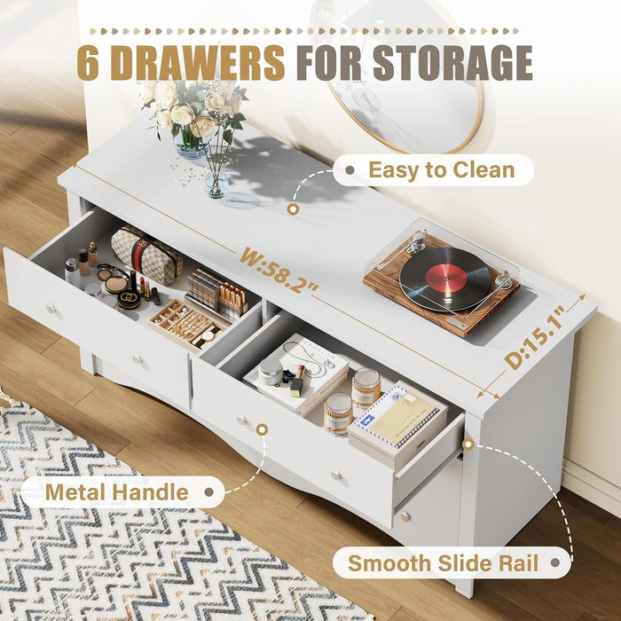 White Dresser 58InchWide Modern Bedroom Storage Solutions