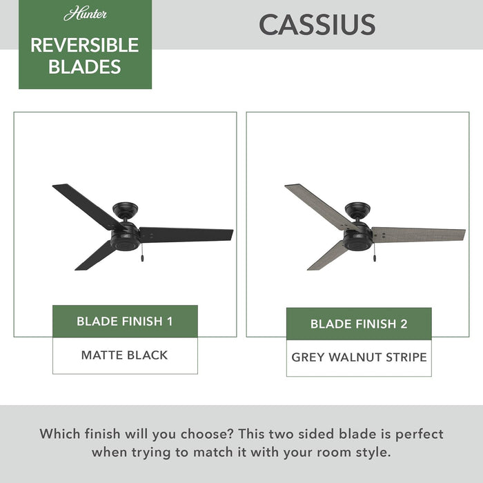 52 Inch Outdoor or Indoor Ceiling Fan No Light - Black Ceiling Fan without Light, for Patio, Porch, Garage, or Living Room, Standard Mount, 3 Blades, Pull Chain - Cassius 59264, Matte Black