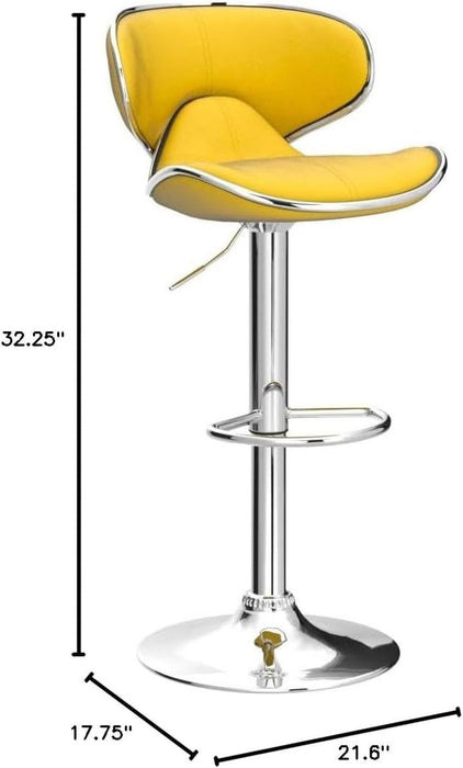 Masaccio Velvet Upholstered Adjustable Swivel Barstool, Set of 2, Yellow
