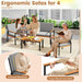 8 Pieces Patio Furniture Set, Outdoor Conversation Set with Acacia Wood Coffee Table, Cushioned Loveseat & 2 Single Armrest Chairs, for Porch, Garden, Backyard, Poolside