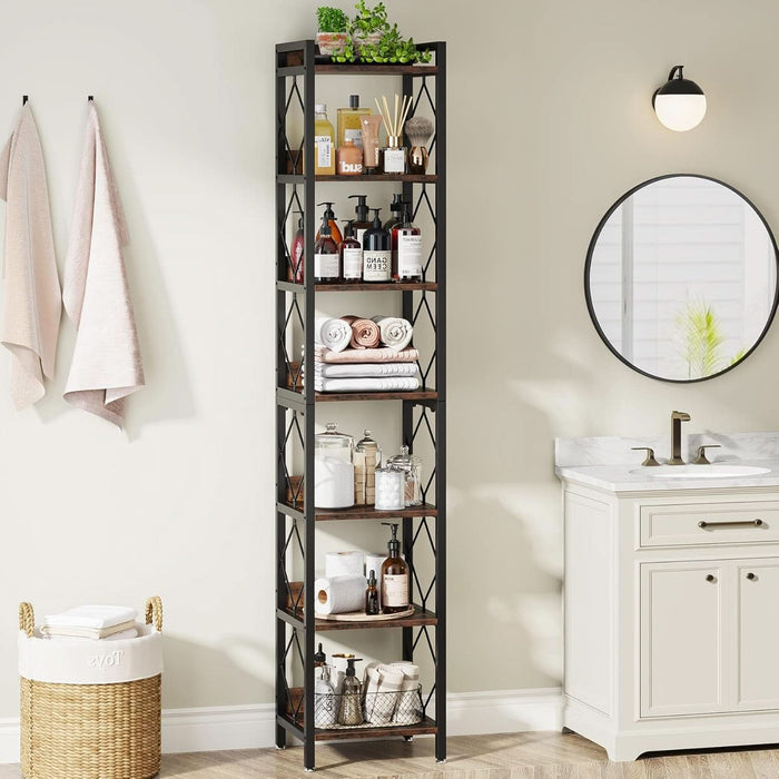 Tall Slim SevenTier Bookshelf CornerDisplayShelf Brown