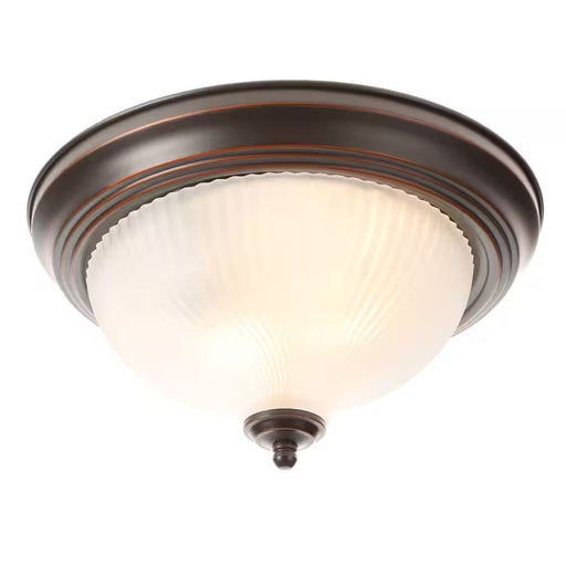 11 In. 2-Light Oil-Rubbed Bronze Flush Mount with Frosted Swirl Glass Shade