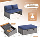 Patio Day Bed Outdoor Daybed Set Multifunctional Rattan Lounge Bed with 2 Side Tables for Backyard Porch Poolside Lawn Beach (Navy Blue)
