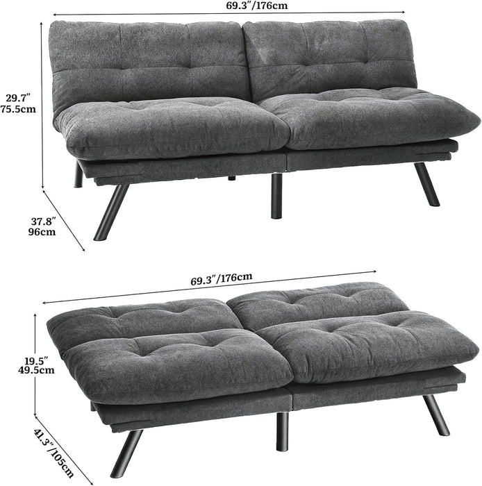 SlateGrey 70Inch Transformable Futon Sofa Bed StainResistant