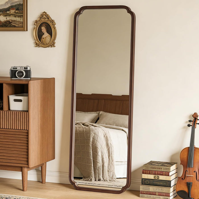 Wood Bathroom Mirrors for Wall Mounted Rustic Wood Frame Wall Mirrors Decorative for Living Room or Bedroom Vanity Mirror (Walnut, 71" L X 24" W)