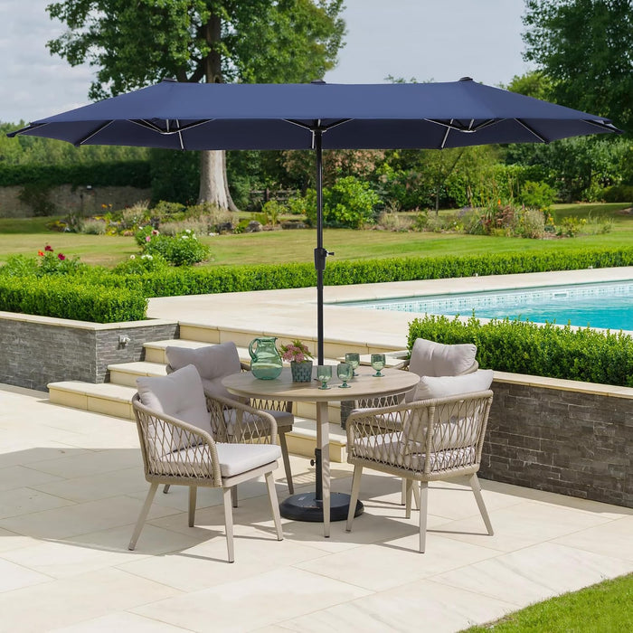 13 Ft Large Patio Umbrella, Double-Sided Twin, Outdoor Market Umbrella with Crank Handle, Powerful UV Protective, Navy Blue