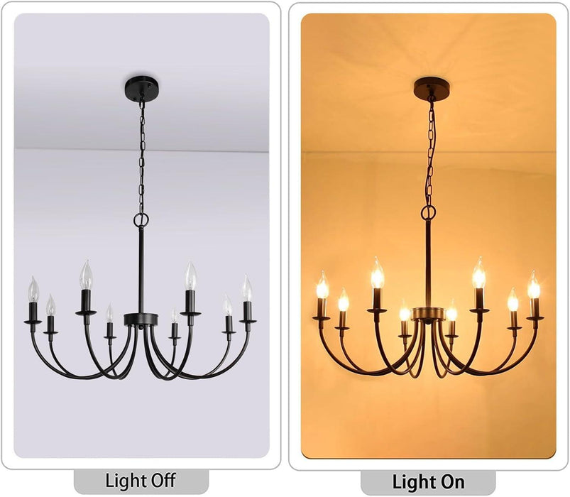 8-Light Black Chandeliers for Dining Room, Dining Room Light Fixtures, Farmhouse Candle Chandeliers for Kitchen, Living Room, Foyer, Entryway, Staircase