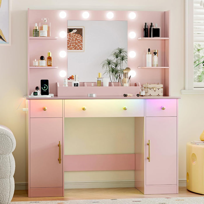 43 Inch MagentaPink Vanity Desk Illuminated Mirror